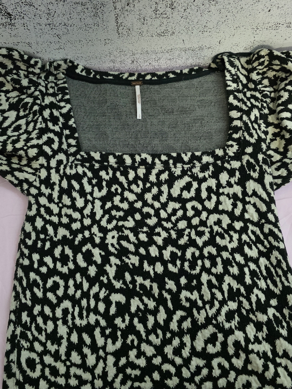 Free People Black and Cream Leopard Square Neck Top